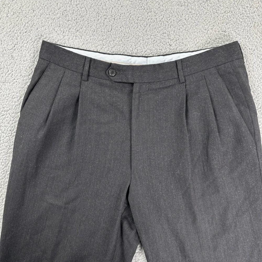 Enzo Mantovani Zignone Dress Pants Men 34x29 Black Wool Cashmere Pleated Italy
